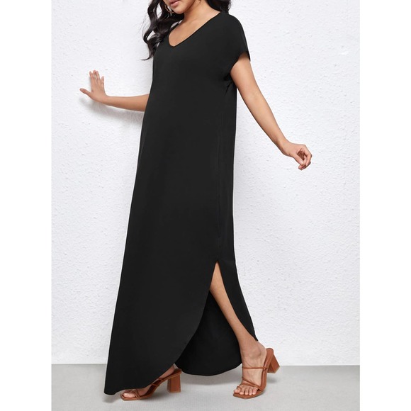 Maternity Batwing Sleeve Hidden Pocket Curved Hem Dress - Picture 5 of 8